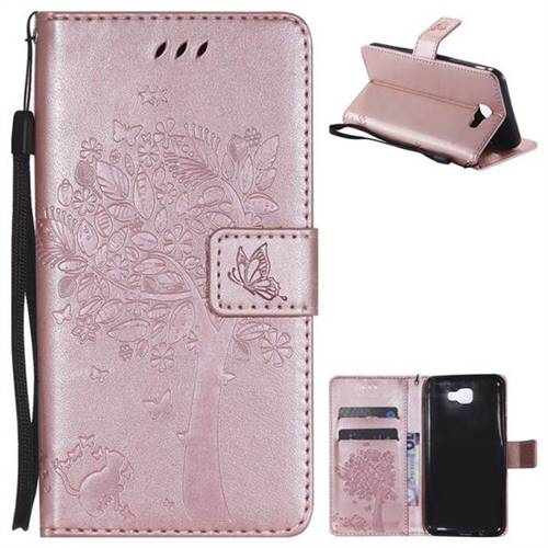 Embossing Butterfly Tree Leather Wallet Case for Samsung Galaxy J5 Prime - Rose Pink