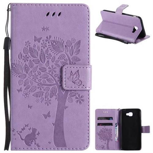 Embossing Butterfly Tree Leather Wallet Case for Samsung Galaxy J5 Prime - Violet