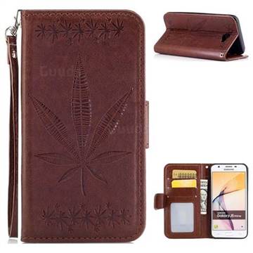 Intricate Embossing Maple Leather Wallet Case for Samsung Galaxy J5 Prime - Brown