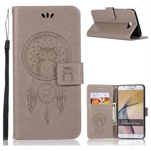 Intricate Embossing Owl Campanula Leather Wallet Case for Samsung Galaxy J5 Prime - Grey