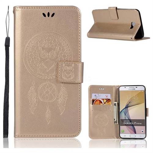 Intricate Embossing Owl Campanula Leather Wallet Case for Samsung Galaxy J5 Prime - Champagne