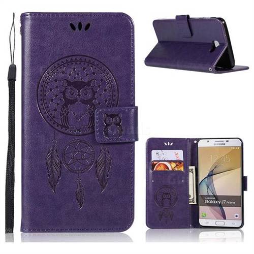 Intricate Embossing Owl Campanula Leather Wallet Case for Samsung Galaxy J5 Prime - Purple