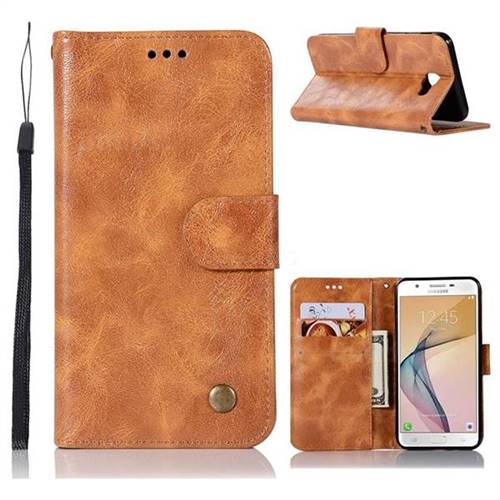 Luxury Retro Leather Wallet Case for Samsung Galaxy J5 Prime - Golden
