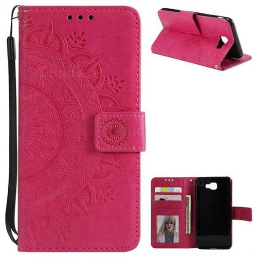 Intricate Embossing Datura Leather Wallet Case for Samsung Galaxy J5 Prime - Rose Red