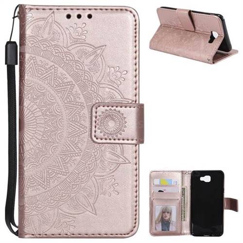 Intricate Embossing Datura Leather Wallet Case for Samsung Galaxy J5 Prime - Rose Gold