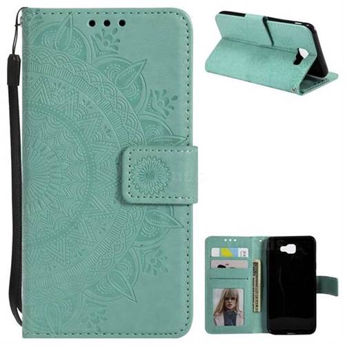 Intricate Embossing Datura Leather Wallet Case for Samsung Galaxy J5 Prime - Mint Green