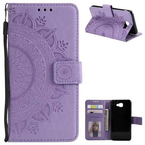 Intricate Embossing Datura Leather Wallet Case for Samsung Galaxy J5 Prime - Purple