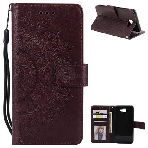 Intricate Embossing Datura Leather Wallet Case for Samsung Galaxy J5 Prime - Brown