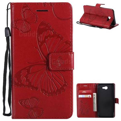 Embossing 3D Butterfly Leather Wallet Case for Samsung Galaxy J5 Prime - Red