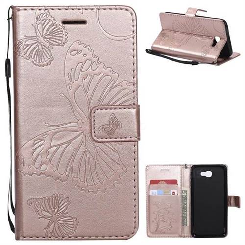 Embossing 3D Butterfly Leather Wallet Case for Samsung Galaxy J5 Prime - Rose Gold