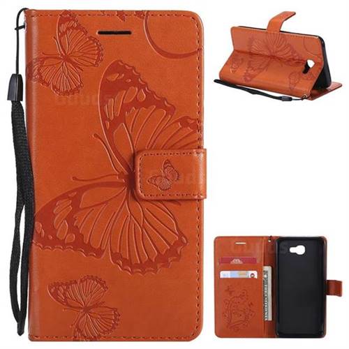 Embossing 3D Butterfly Leather Wallet Case for Samsung Galaxy J5 Prime - Orange