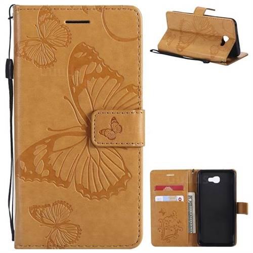 Embossing 3D Butterfly Leather Wallet Case for Samsung Galaxy J5 Prime - Yellow