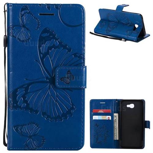 Embossing 3D Butterfly Leather Wallet Case for Samsung Galaxy J5 Prime - Blue