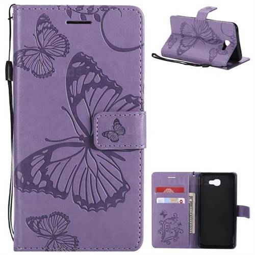 Embossing 3D Butterfly Leather Wallet Case for Samsung Galaxy J5 Prime - Purple