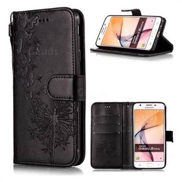 Intricate Embossing Dandelion Butterfly Leather Wallet Case for Samsung Galaxy J5 Prime - Black