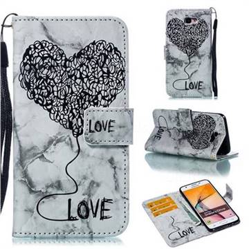 Marble Heart PU Leather Wallet Phone Case for Samsung Galaxy J5 Prime - Black