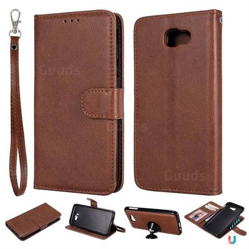 Retro Greek Detachable Magnetic PU Leather Wallet Phone Case for Samsung Galaxy J5 Prime - Brown