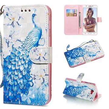 Blue Peacock 3D Painted Leather Wallet Phone Case for Samsung Galaxy J5 Prime