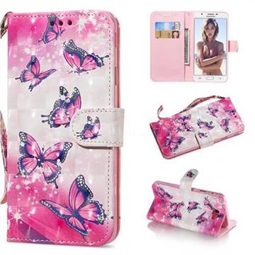 Pink Butterfly 3D Painted Leather Wallet Phone Case for Samsung Galaxy J5 Prime