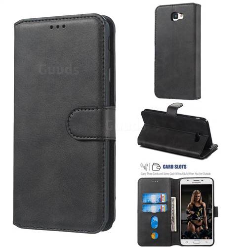 Retro Calf Matte Leather Wallet Phone Case for Samsung Galaxy J5 Prime - Black