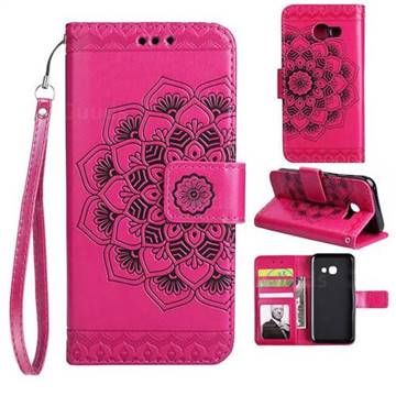 Embossing Half Mandala Flower Leather Wallet Case for Samsung Galaxy J5 Prime - Rose Red