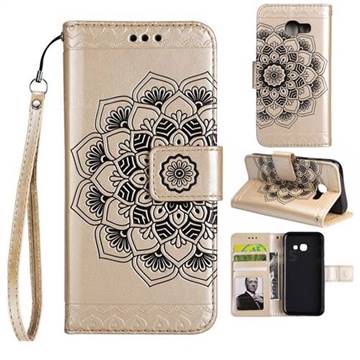 Embossing Half Mandala Flower Leather Wallet Case for Samsung Galaxy J5 Prime - Golden