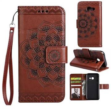 Embossing Half Mandala Flower Leather Wallet Case for Samsung Galaxy J5 Prime - Brown