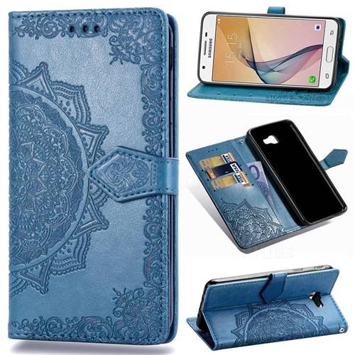 Embossing Imprint Mandala Flower Leather Wallet Case for Samsung Galaxy J5 Prime - Blue