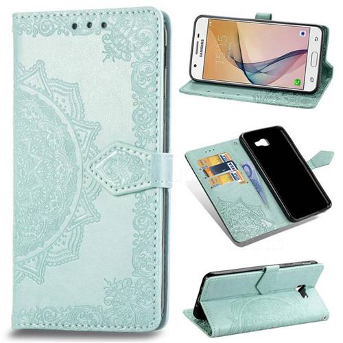 Embossing Imprint Mandala Flower Leather Wallet Case for Samsung Galaxy J5 Prime - Green