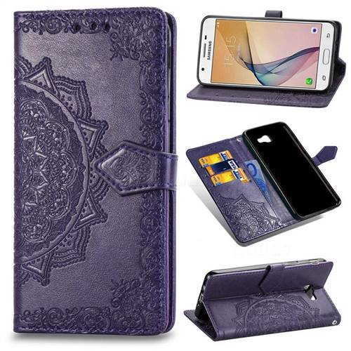 Embossing Imprint Mandala Flower Leather Wallet Case for Samsung Galaxy J5 Prime - Purple