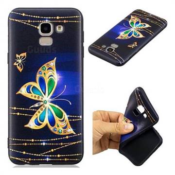 Golden Shining Butterfly 3D Embossed Relief Black Soft Back Cover for Samsung Galaxy J6 (2018) SM-J600F