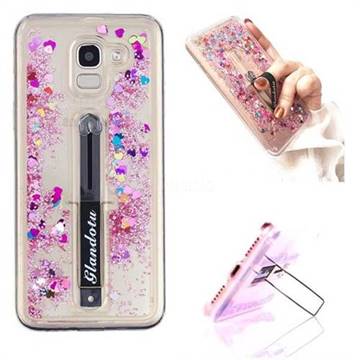 Concealed Ring Holder Stand Glitter Quicksand Dynamic Liquid Phone Case for Samsung Galaxy J6 (2018) SM-J600F - Rose