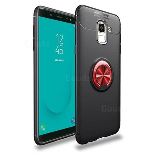 Auto Focus Invisible Ring Holder Soft Phone Case for Samsung Galaxy J6 (2018) SM-J600F - Black Red