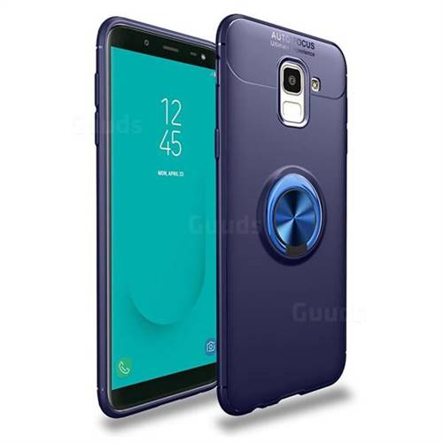 Auto Focus Invisible Ring Holder Soft Phone Case for Samsung Galaxy J6 (2018) SM-J600F - Blue