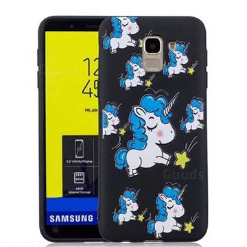 Blue Unicorn 3D Embossed Relief Black Soft Back Cover for Samsung Galaxy J6 (2018) SM-J600F