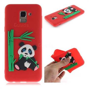 Panda Eating Bamboo Soft 3D Silicone Case for Samsung Galaxy J6 (2018) SM-J600F - Red