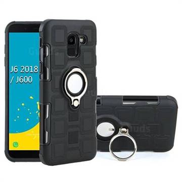 Ice Cube Shockproof PC + Silicon Invisible Ring Holder Phone Case for Samsung Galaxy J6 (2018) SM-J600F - Black