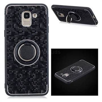 Luxury Mosaic Metal Silicone Invisible Ring Holder Soft Phone Case for Samsung Galaxy J6 (2018) SM-J600F - Black