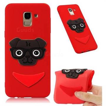 Glasses Dog Soft 3D Silicone Case for Samsung Galaxy J6 (2018) SM-J600F - Red