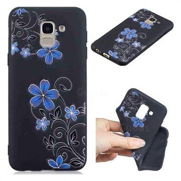 Little Blue Flowers 3D Embossed Relief Black TPU Cell Phone Back Cover for Samsung Galaxy J6 (2018) SM-J600F