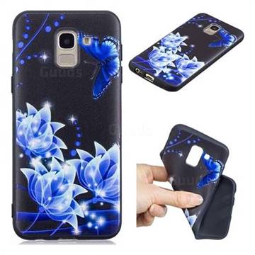 Blue Butterfly 3D Embossed Relief Black TPU Cell Phone Back Cover for Samsung Galaxy J6 (2018) SM-J600F
