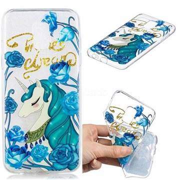Blue Flower Unicorn Clear Varnish Soft Phone Back Cover for Samsung Galaxy J6 (2018) SM-J600F
