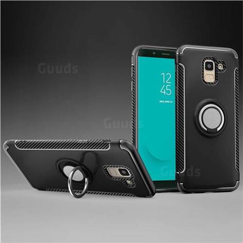 Armor Anti Drop Carbon PC + Silicon Invisible Ring Holder Phone Case for Samsung Galaxy J6 (2018) SM-J600F - Black