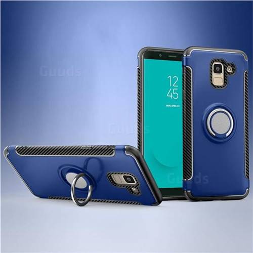 Armor Anti Drop Carbon PC + Silicon Invisible Ring Holder Phone Case for Samsung Galaxy J6 (2018) SM-J600F - Sapphire