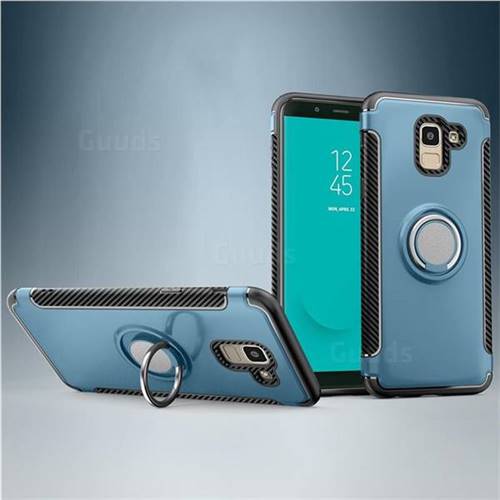 Armor Anti Drop Carbon PC + Silicon Invisible Ring Holder Phone Case for Samsung Galaxy J6 (2018) SM-J600F - Navy