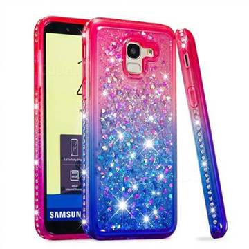 Diamond Frame Liquid Glitter Quicksand Sequins Phone Case for Samsung Galaxy J6 (2018) SM-J600F - Pink Blue