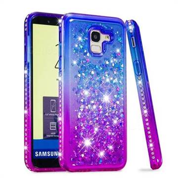 Diamond Frame Liquid Glitter Quicksand Sequins Phone Case for Samsung Galaxy J6 (2018) SM-J600F - Blue Purple
