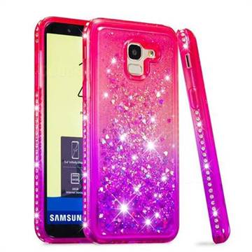 Diamond Frame Liquid Glitter Quicksand Sequins Phone Case for Samsung Galaxy J6 (2018) SM-J600F - Pink Purple