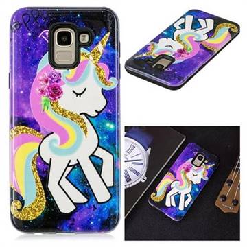 Rainbow Horse Pattern 2 in 1 PC + TPU Glossy Embossed Back Cover for Samsung Galaxy J6 (2018) SM-J600F
