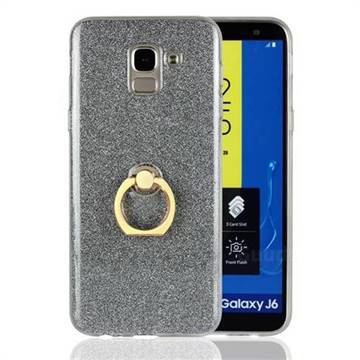 Luxury Soft TPU Glitter Back Ring Cover with 360 Rotate Finger Holder Buckle for Samsung Galaxy J6 (2018) SM-J600F - Black